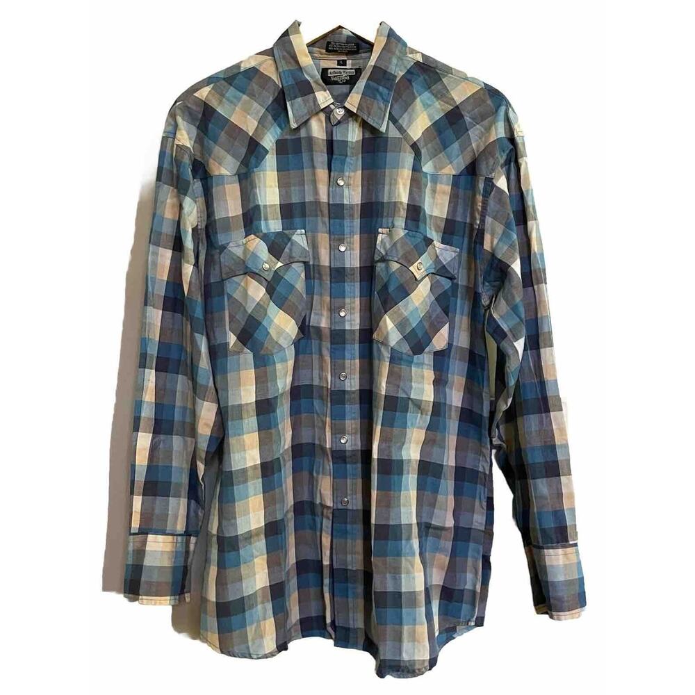 Youngbloods Western Shirt Pearl‎ Snap Long-sleeve Plaid Vintage Mens Large